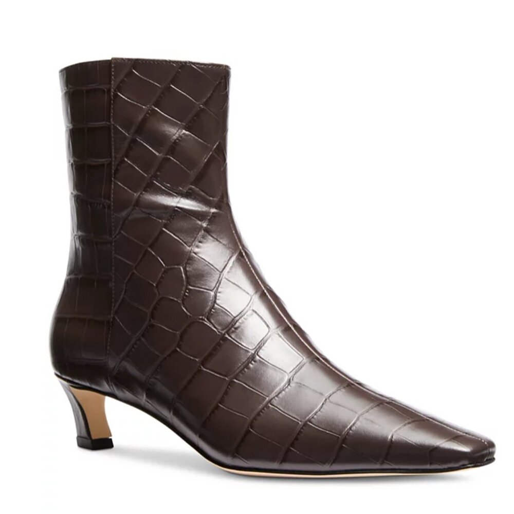 NWOT MICHAEL Michael Kors Dark Brown Croc-Embossed Pointed Toe Ankle Boots